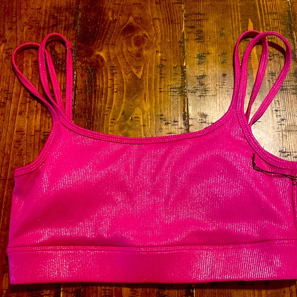 NWT. Carbon 38 iridescent foil double strap sports bra.